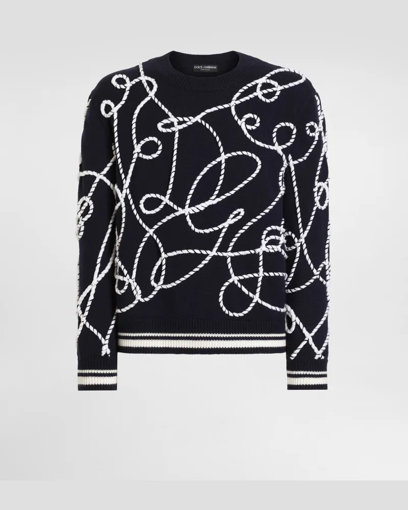 Dolce & Gabbana Pullover In Lana Vergine Con Ricamo - Uomo Collection Bianco Blu
