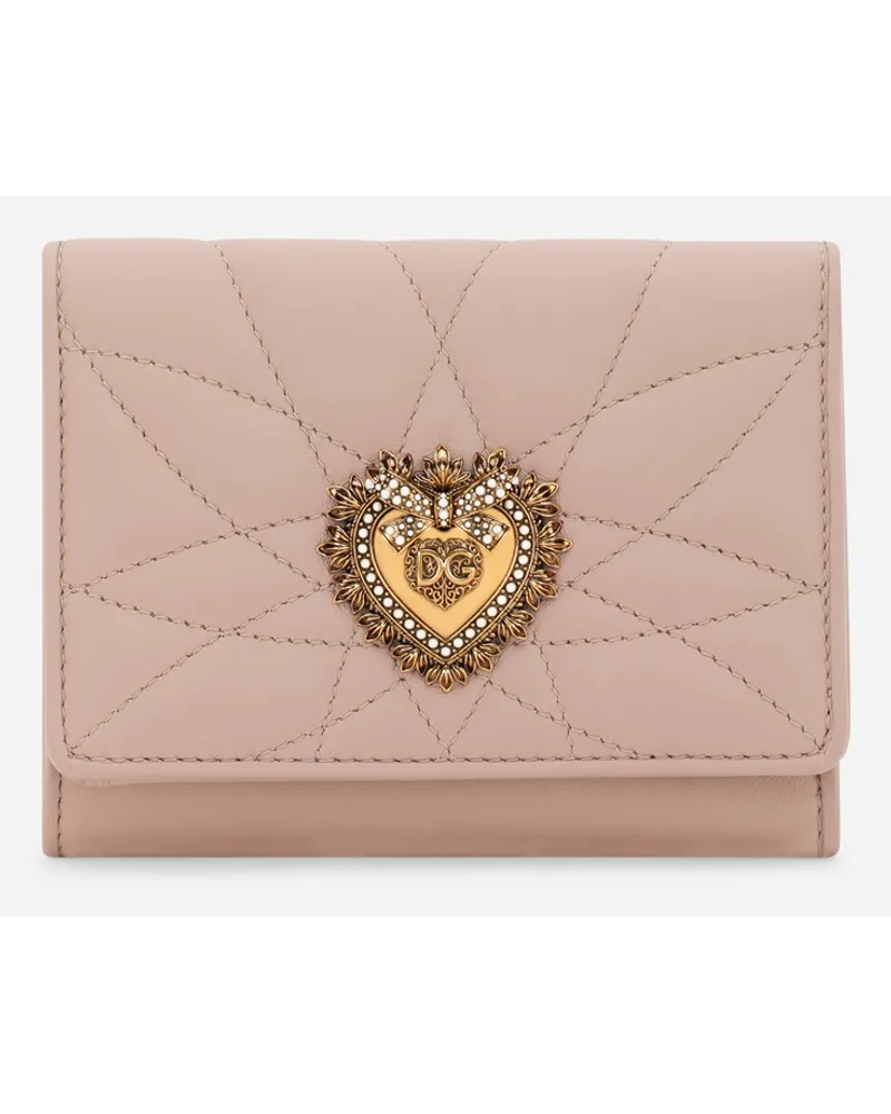 Dolce & Gabbana Portafoglio Devotion Piccolo In Nappa Matelassé - Donna Portafogli E Piccola Pelletteria Cipria Pelle Cipria