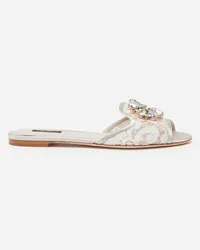 Dolce & Gabbana Slippers In Pizzo Con Cristalli - Donna Slide E Mule Grigio Pizzo Ghiaccio