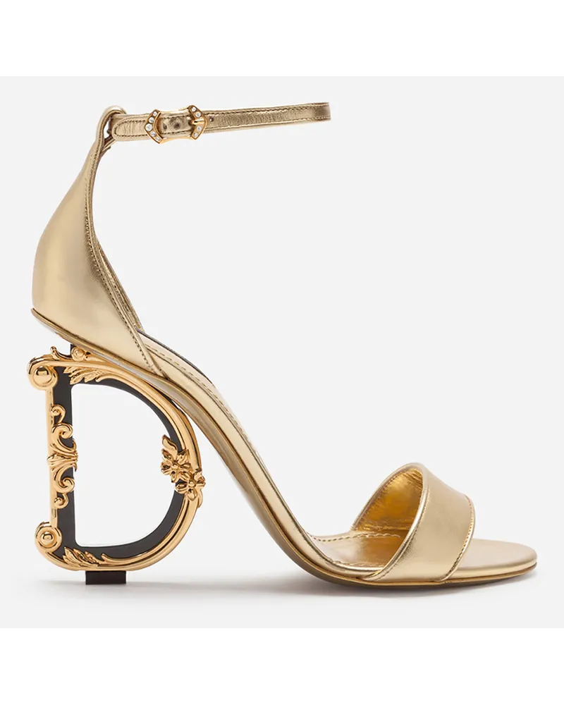 Dolce & Gabbana Sandalo In Nappa Mordoré Con Tacco Dg Barocco - Donna Sandali E Zeppe Oro Pelle Oro