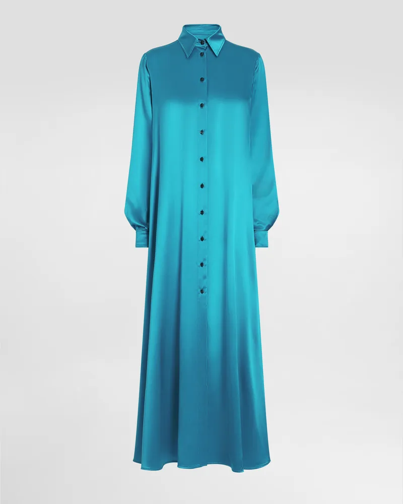 Dolce & Gabbana Kaftano Lungo In Raso Di Seta - Donna Abiti Verde Verde