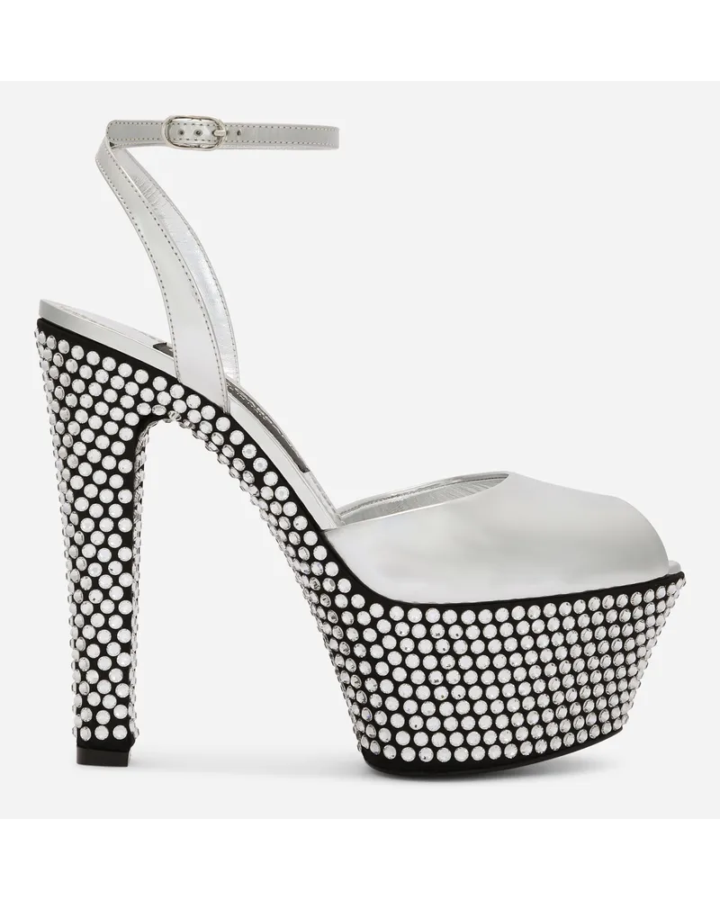 Dolce & Gabbana Platform In Pelle Di Vitello Effetto Specchio E Termostrass - Donna Sandali E Zeppe Multicolore Multicolore