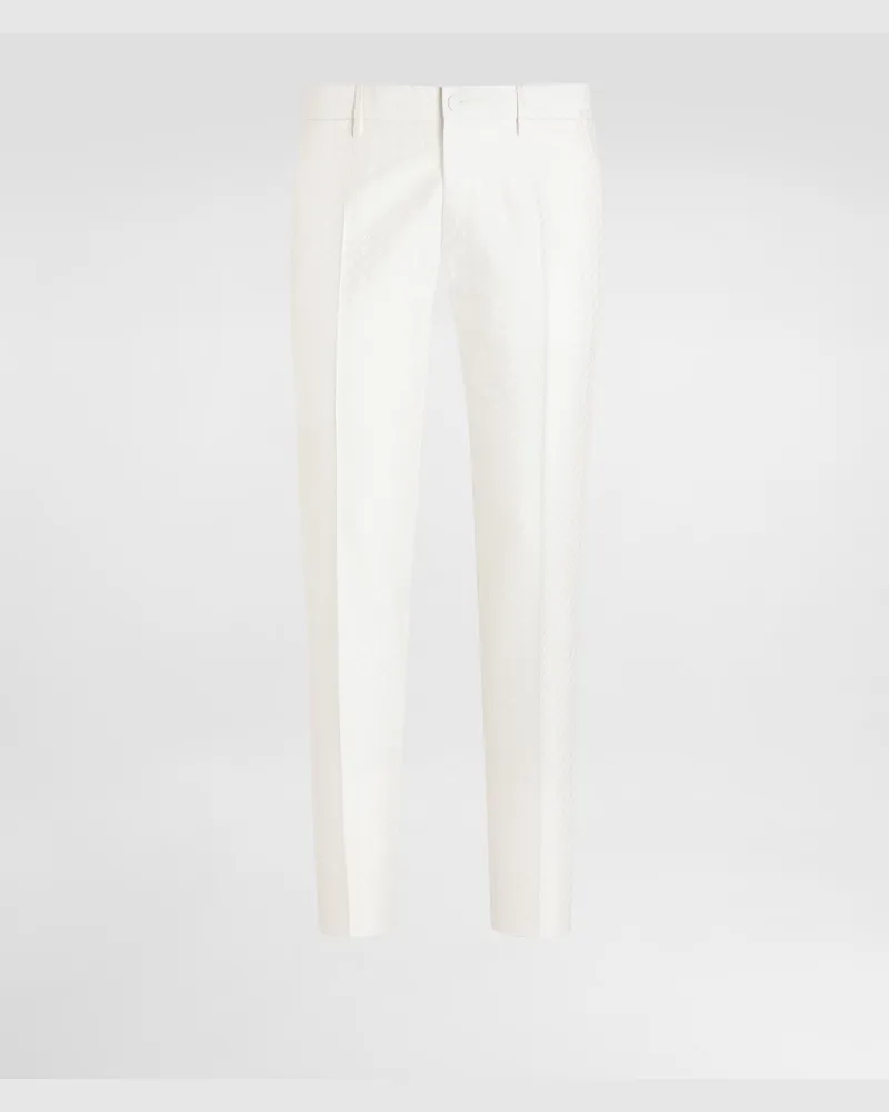 Dolce & Gabbana Pantaloni In Jacquard Con Microdisegno - Uomo Pantaloni E Shorts Bianco Bianco