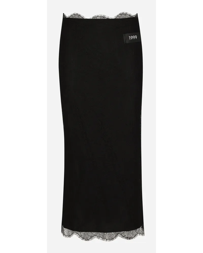 Dolce & Gabbana Gonna Longuette In Pizzo Chantilly - Donna Gonne Nero Pizzo Nero