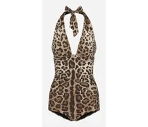 Costume Intero Scollato Stampa Leopardo - Donna Beachwear Stampa Animalier Jersey