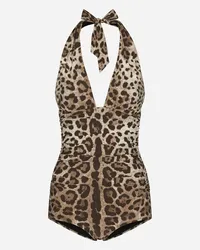 Dolce & Gabbana Costume Intero Scollato Stampa Leopardo - Donna Beachwear Stampa Animalier Jersey Leo