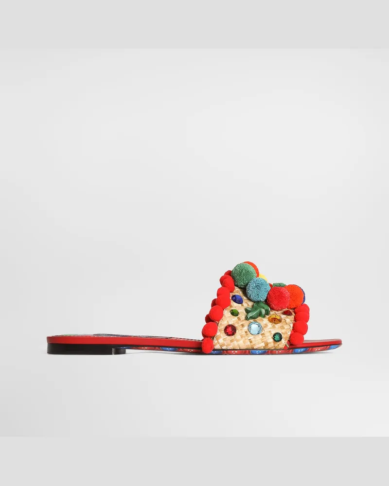 Dolce & Gabbana Ciabatta In Rafia Con Ricami - Donna Slide E Mule Multicolore Multicolore