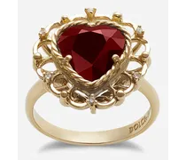 Anello Heart In Oro Giallo 18kt Con Un Granato Rodolite Rosso - Donna Oro