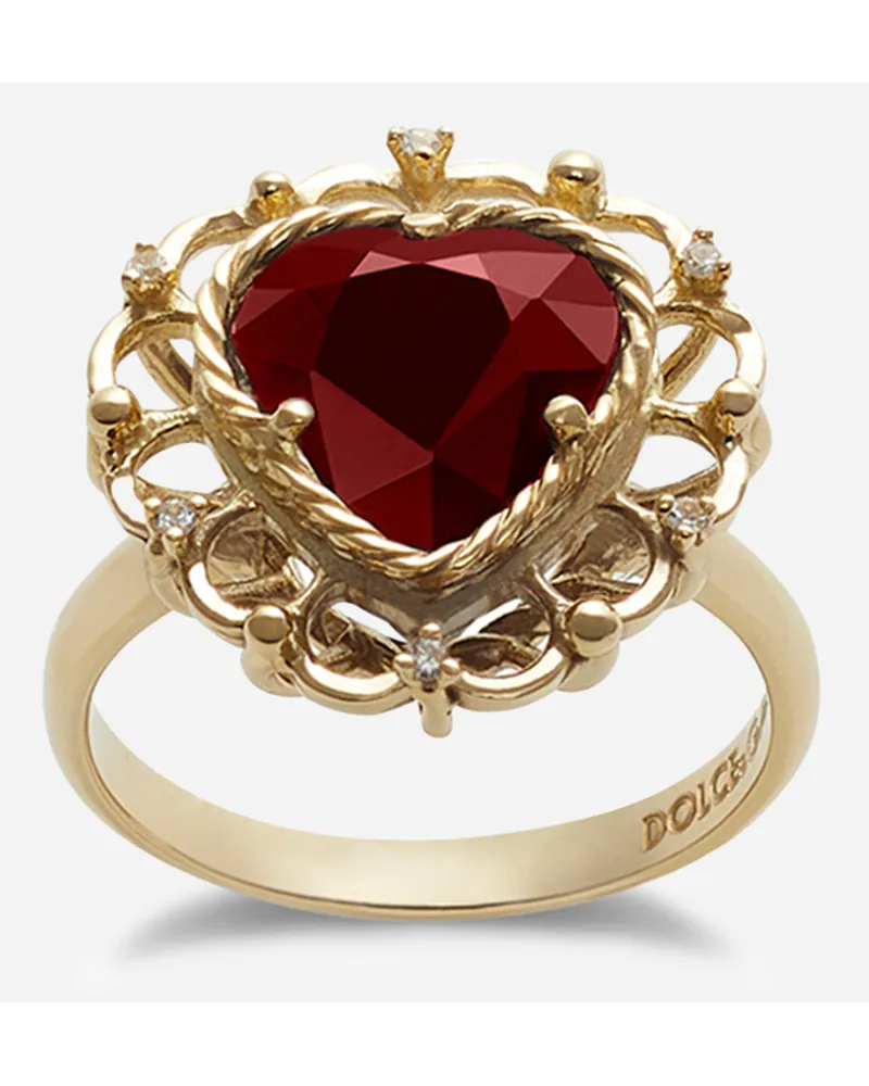 Dolce & Gabbana Anello Devotion Oro Giallo 18 Carati E Granato Rodolite Rosso - Donna Anelli Oro Oro