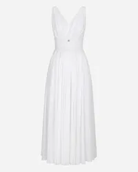 Dolce & Gabbana Abito Longuette Con Scollo A V In Georgette Di Seta - Donna Abiti Bianco Seta Bianco