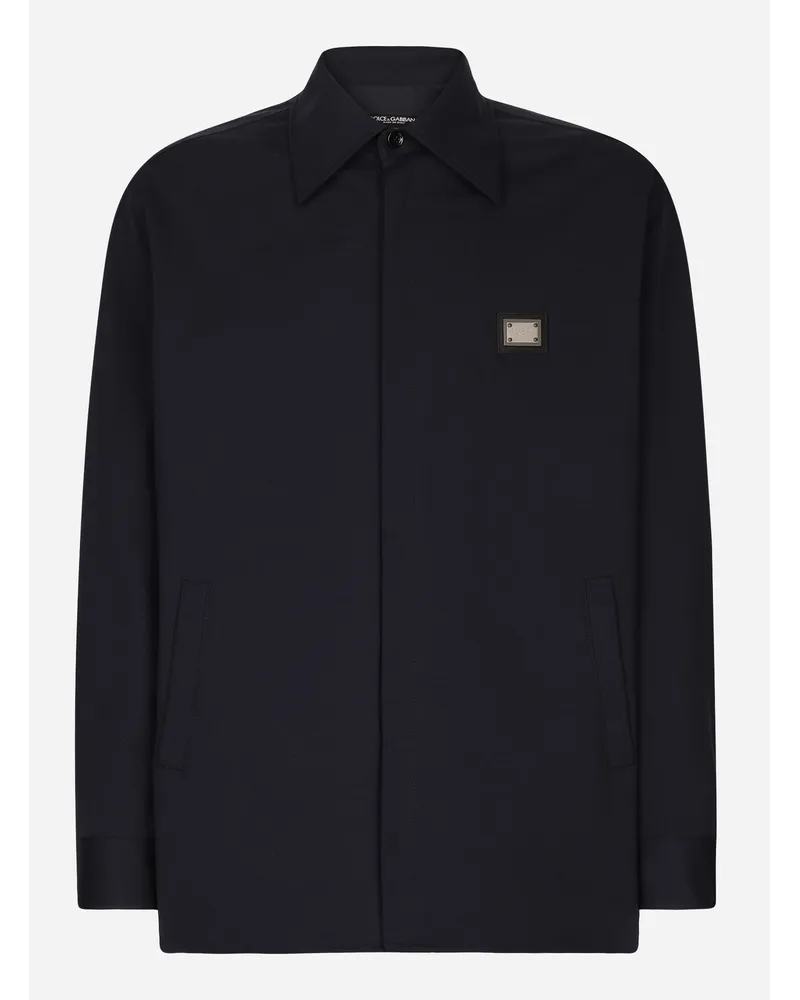 Dolce & Gabbana Camicia In Tessuto Tecnico Con Placca - Uomo Camicie Blu Blu