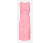 Branded Stretch Lace Calf-length Dress - Donna Abiti Rosa Pizzo