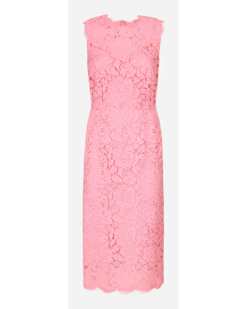 Dolce & Gabbana Branded Stretch Lace Calf-length Dress - Donna Abiti Rosa Pizzo Rosa