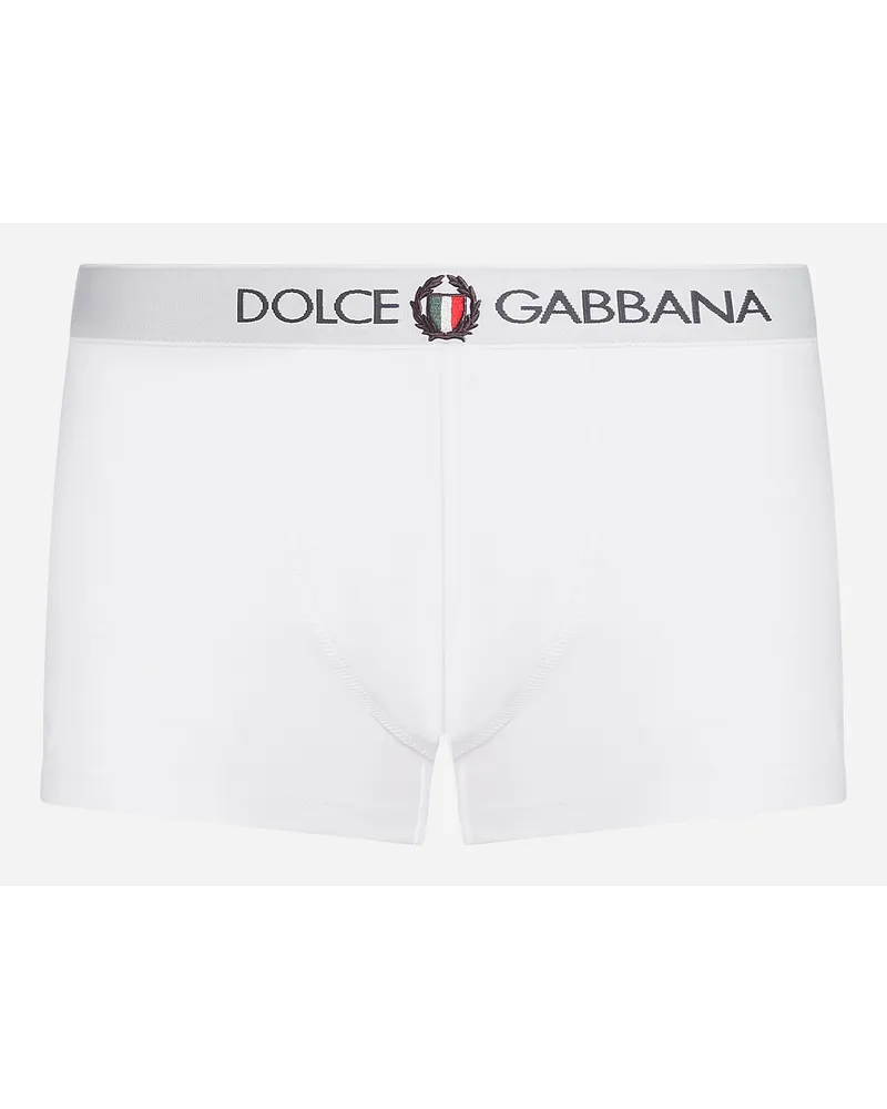 Dolce & Gabbana Boxer Regular Jersey Bielastico Con Stemma - Uomo Intimo E Loungewear Bianco Cotone Bianco