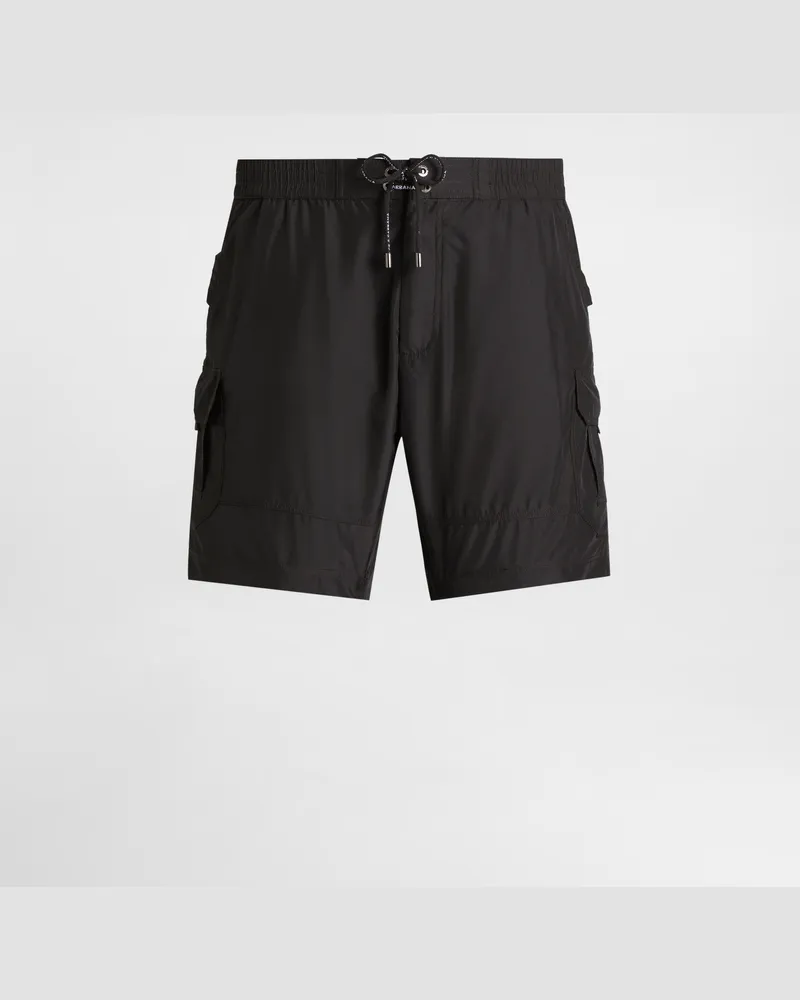 Dolce & Gabbana Boxer Da Mare Medio Con Placca - Uomo Beachwear Nero Nero