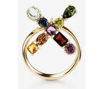 Rainbow Alphabet X Ring In Yellow Gold With Multicolor Fine Gems - Donna Anelli Oro