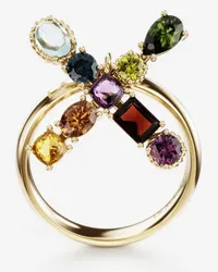 Dolce & Gabbana Rainbow Alphabet X Ring In Yellow Gold With Multicolor Fine Gems - Donna Anelli Oro Oro