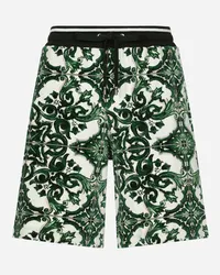 Dolce & Gabbana Bermuda Jogging In Ciniglia Stampa Maiolica - Uomo Pantaloni E Shorts Multicolore Jacquard