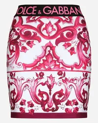 Dolce & Gabbana Gonna Corta In Jersey Tecnico Stampa Maiolica - Donna Gonne Fucsia Tessuto Tris