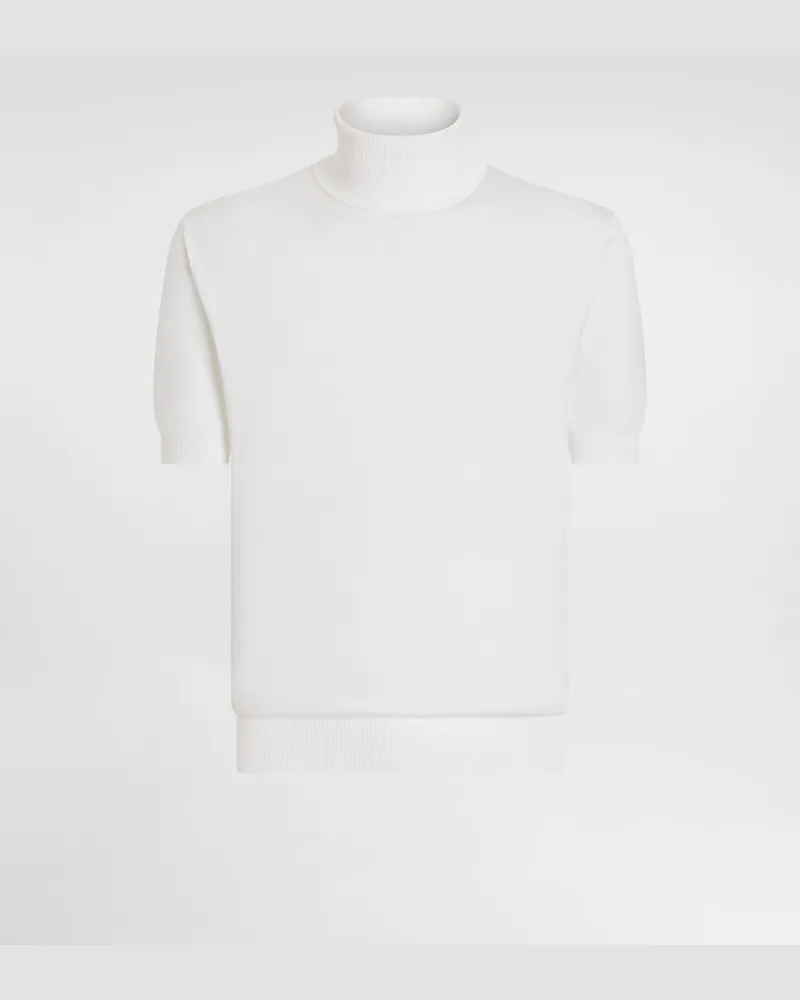 Dolce & Gabbana Maglia Dolcevita Maniche Corte In Cotone - Uomo Maglieria Bianco Bianco