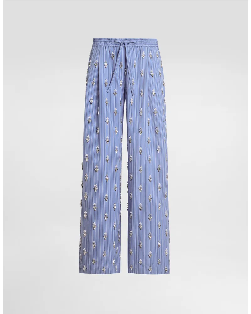 Dolce & Gabbana Pantaloni In Popeline Con Ricamo Fiori Cristal - Donna Pantaloni E Shorts Multicolore Ricamati