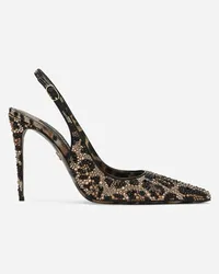 Dolce & Gabbana Sling Back In Raso E Termostrass - Donna Décolleté E Slingback Stampa Animalier Raso Leo