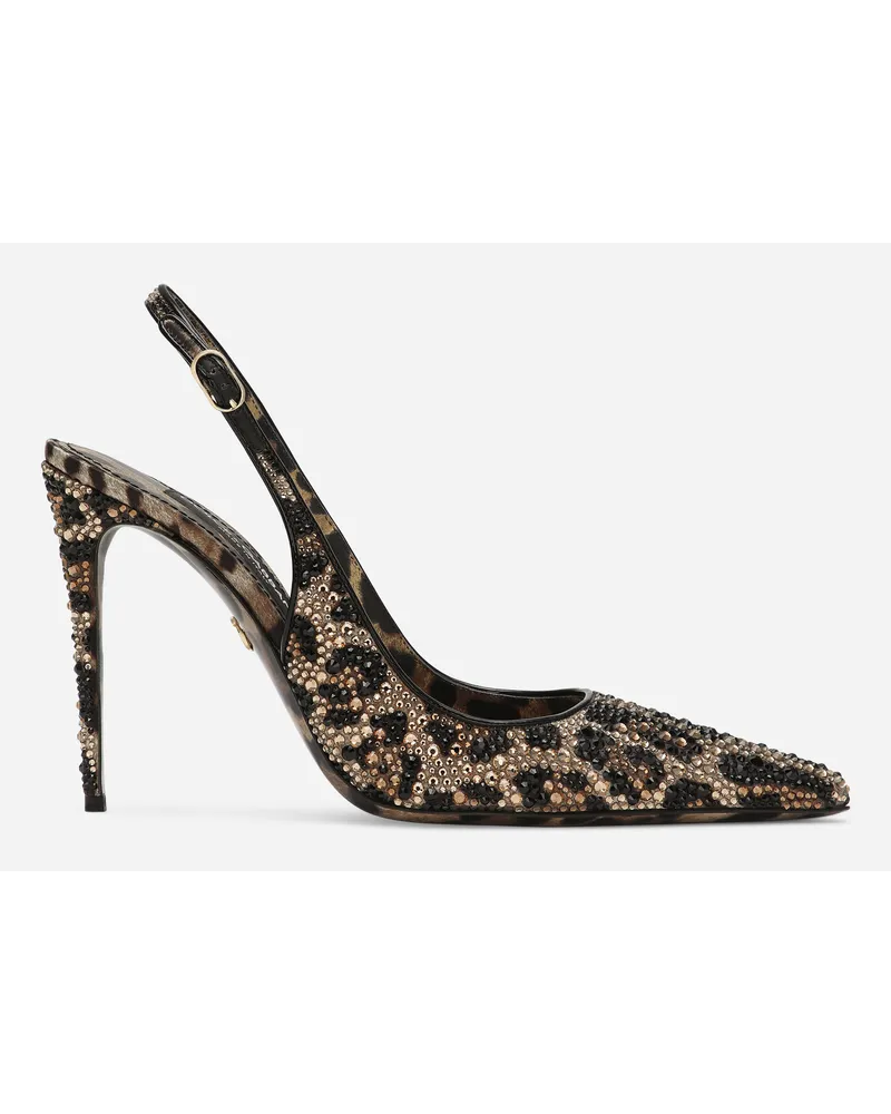 Dolce & Gabbana Sling Back In Raso E Termostrass - Donna Décolleté E Slingback Stampa Animalier Raso Leo