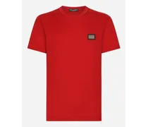 T-shirt Cotone Con Placca Logata - Uomo T-shirts E Polo Rosso Cotone