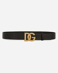 Dolce & Gabbana Lux Leather Belt With Crossover Dg Logo Buckle - Uomo Cinture Multicolore Pelle Nero