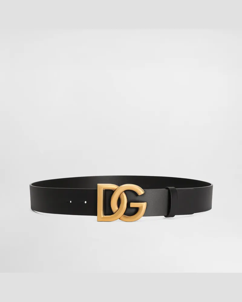 Dolce & Gabbana Lux Leather Belt With Crossover Dg Logo Buckle - Uomo Cinture Multicolore Pelle Nero