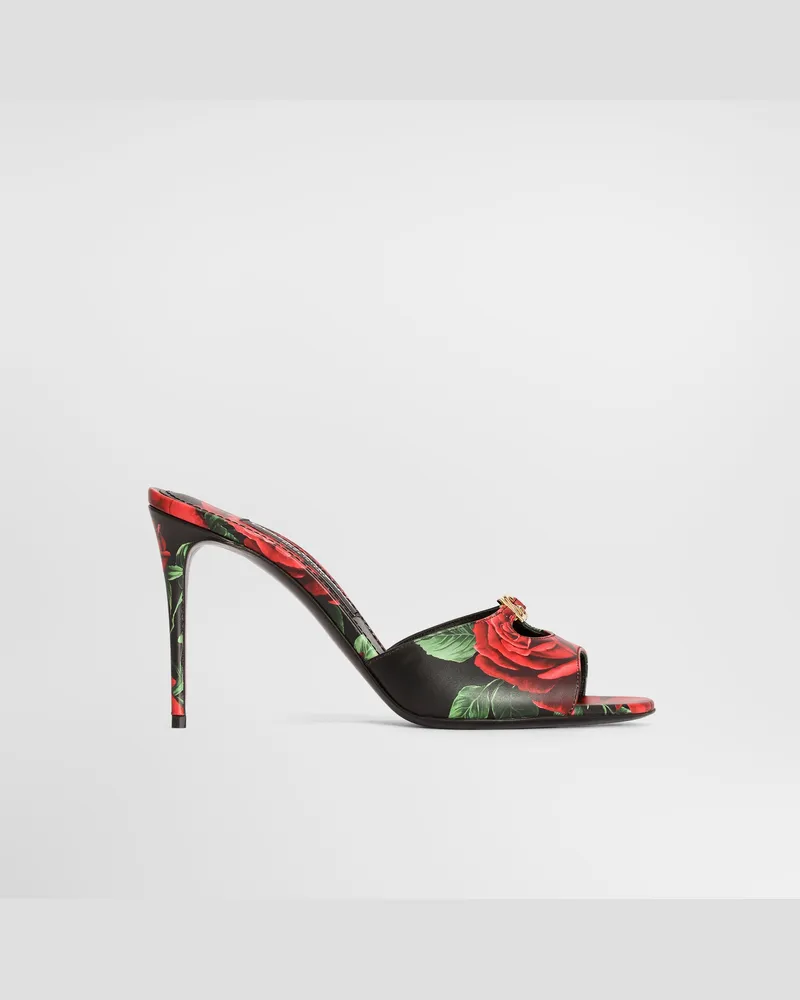Dolce & Gabbana Mule In Pelle Di Vitello Stampa Rose - Donna Slide E Mule Multicolore Multicolore