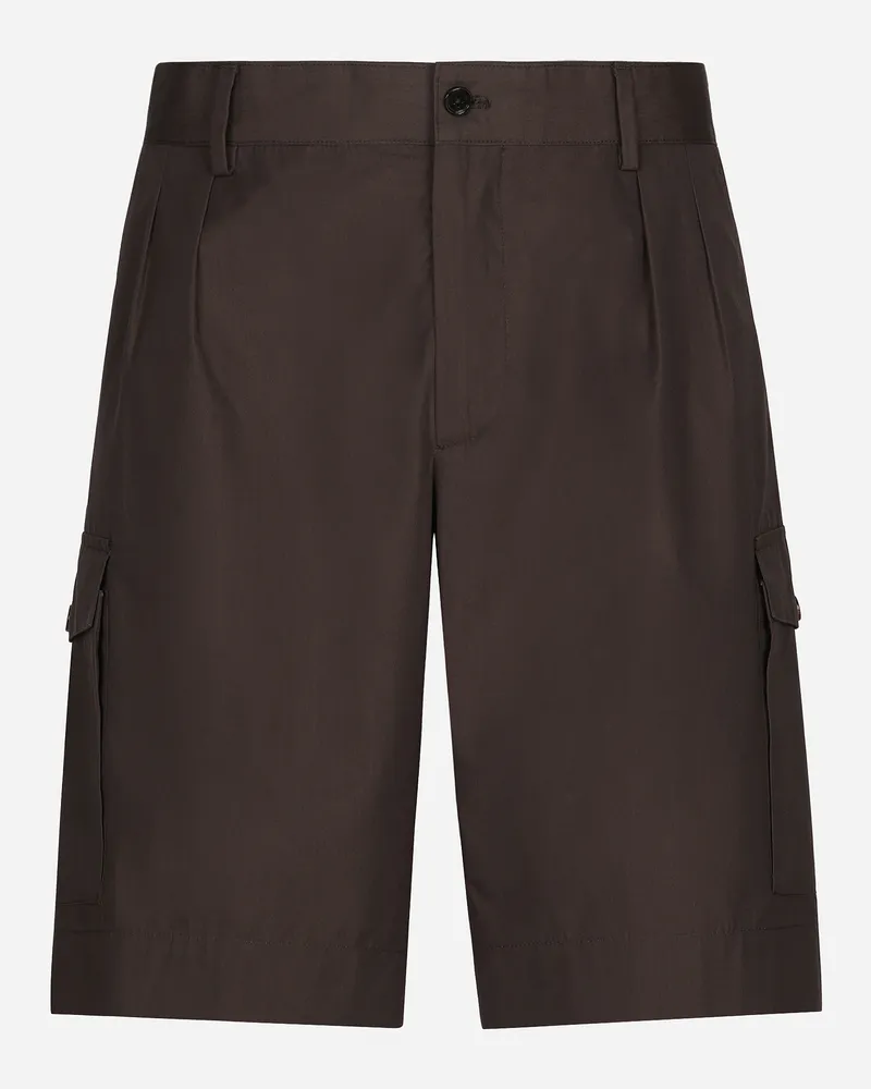 Dolce & Gabbana Bermuda In Popeline Con Tasche Laterali - Uomo Pantaloni E Shorts Marrone Cotone Marrone