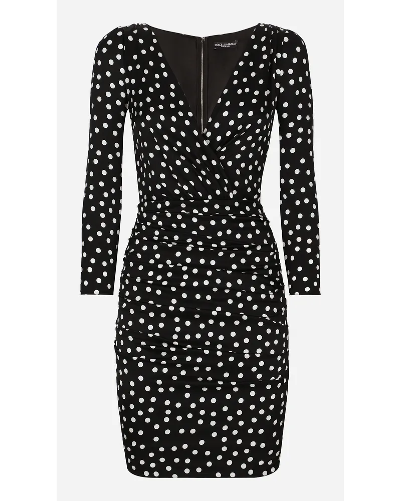 Dolce & Gabbana Abito Corto Drappeggiato In Charmeuse Stampa Micro Pois - Donna Abiti Stampa Stampa