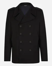 Dolce & Gabbana Peacoat Doppiopetto In Lana Con Placca - Uomo Cappotti E Giubbotti Blu Blu