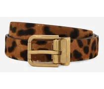 Leopard Print Belt With Pony Hair Effect - Uomo Cinture Stampa Animalier