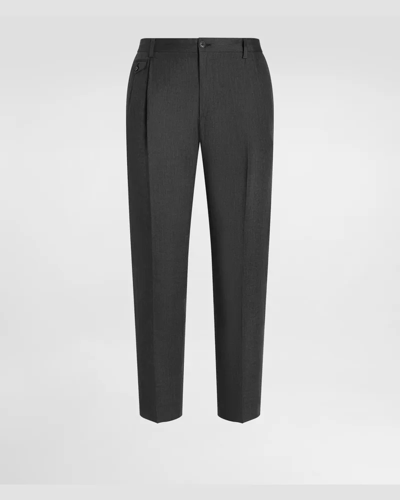 Dolce & Gabbana Pantaloni In Tela Di Lino Delavé - Uomo Pantaloni E Shorts Grigio Grigio