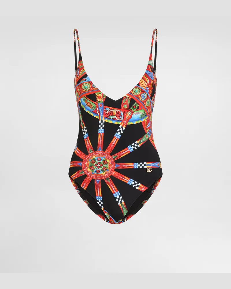 Dolce & Gabbana Costume Intero Stampa Carretto Con Logo - Donna Beachwear Multicolore Multicolore