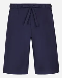 Dolce & Gabbana Bermuda Jogging In Cotone Con Placca Logata - Uomo Pantaloni E Shorts Blu Cotone Blu