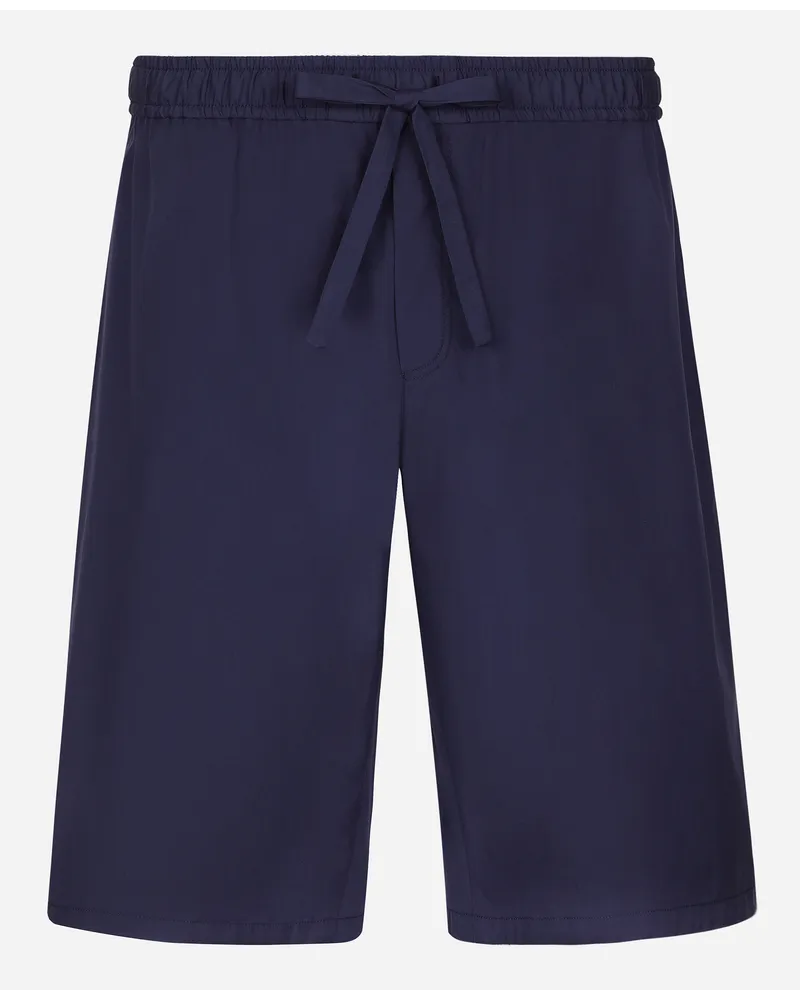 Dolce & Gabbana Bermuda Jogging In Cotone Con Placca Logata - Uomo Pantaloni E Shorts Blu Cotone Blu
