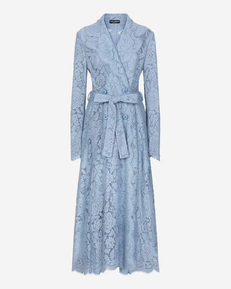 Dolce & Gabbana Trench In Pizzo Cordonetto Floreale Logato Dg - Donna Cappotti E Giubbotti Azzurro Azzurro