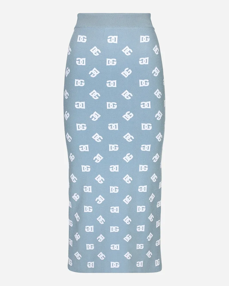Dolce & Gabbana Gonna Tubino In Viscosa Con Logo Dg Jacquard - Donna Gonne Azzurro Azzurro