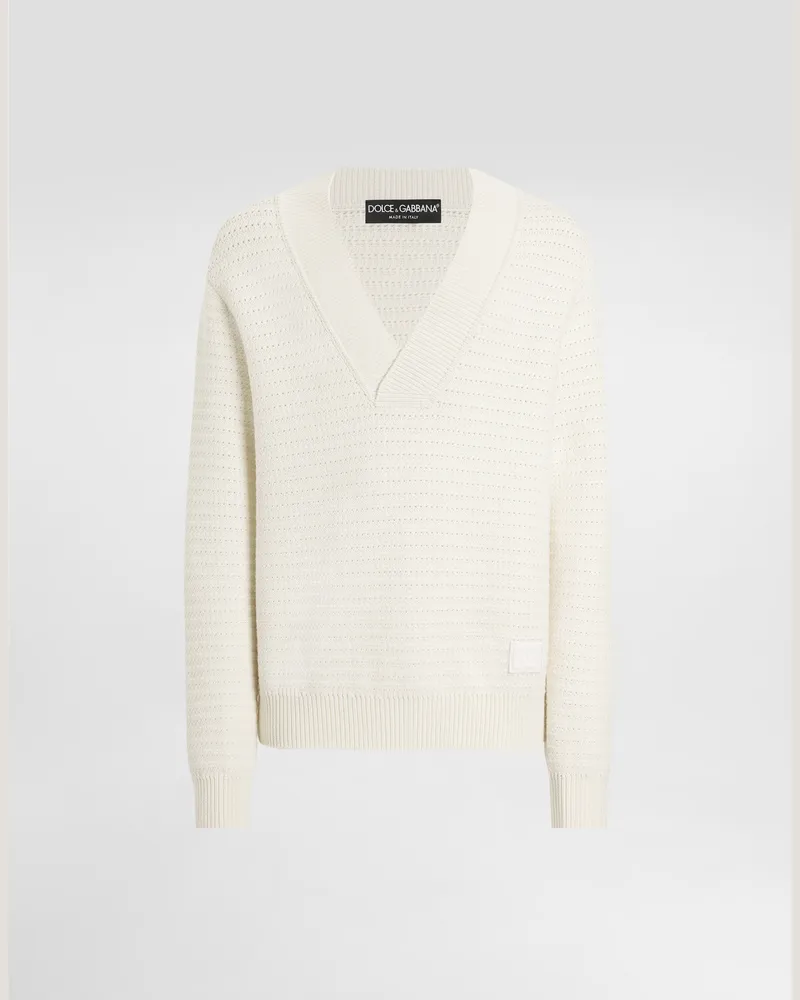 Dolce & Gabbana Maglia In Lana Scollo A V E Ricamo Dg - Uomo Maglieria Bianco Bianco