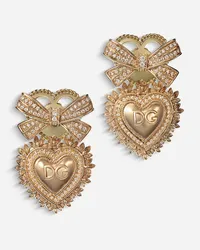 Dolce & Gabbana Devotion Earrings In Yellow Gold With Diamonds - Donna Orecchini Oro Oro