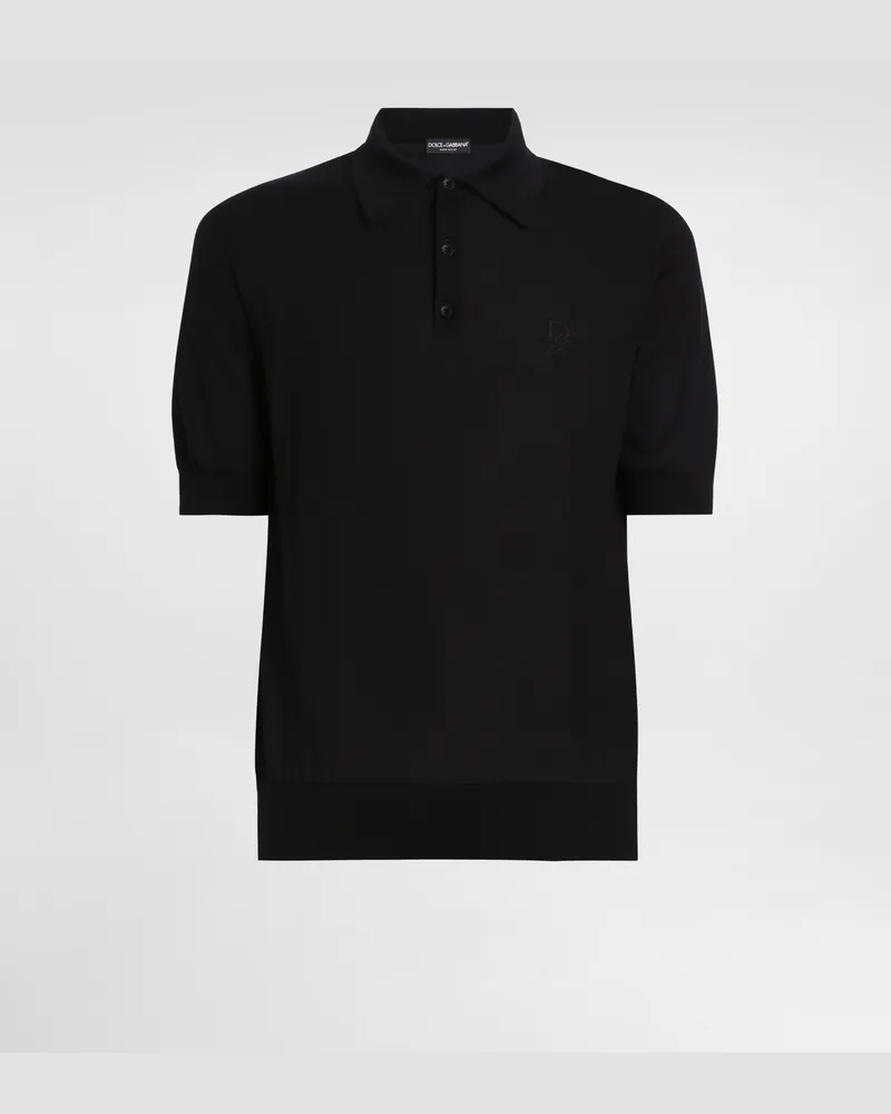 Dolce & Gabbana Polo In Seta Con Logo Ricamato - Uomo Maglieria Nero Nero