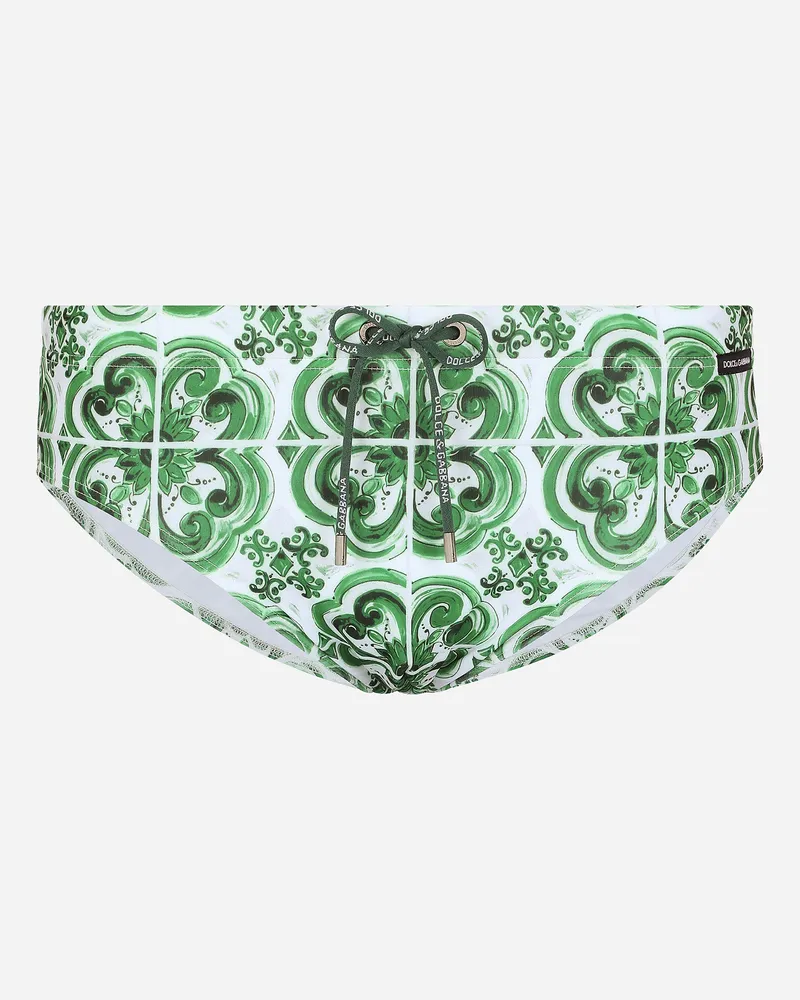 Dolce & Gabbana Slip Mare Alto Stampa Maiolica - Uomo Beachwear Stampa Stampa