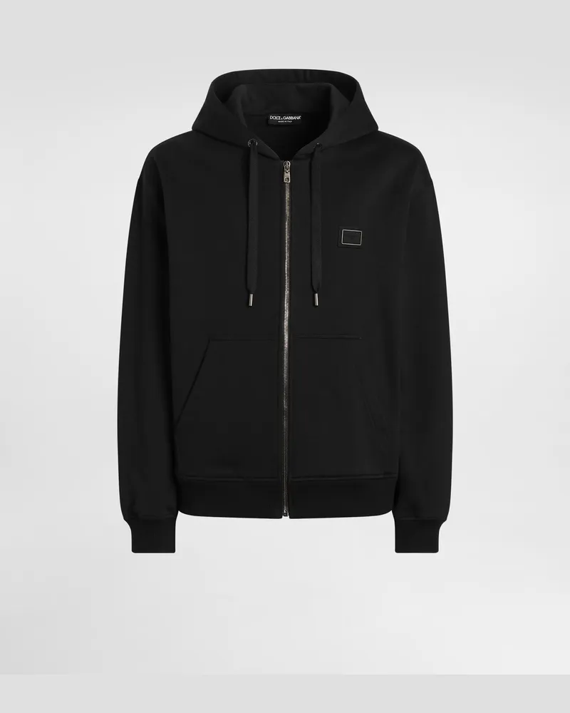 Dolce & Gabbana Felpa In Cotone Con Cappuccio E Placca - Uomo Felpe Nero Nero
