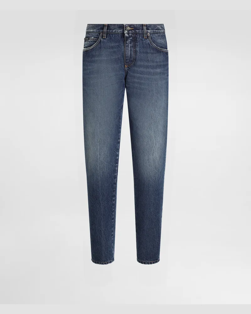 Dolce & Gabbana Jeans Regular In Cotone Con Placca - Uomo Denim Multicolore Variante