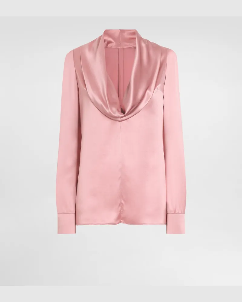 Dolce & Gabbana Blusa Con Scollo A Scialle In Raso Di Seta - Donna Camicie E Top Rosa Seta Rosa