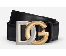 Calfskin Belt With Double-plated Dg Logo - Uomo Cinture Nero