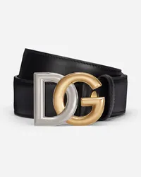 Dolce & Gabbana Calfskin Belt With Double-plated Dg Logo - Uomo Cinture Nero Nero